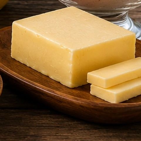 A block of butter with slices cut from it, on a wooden plate
